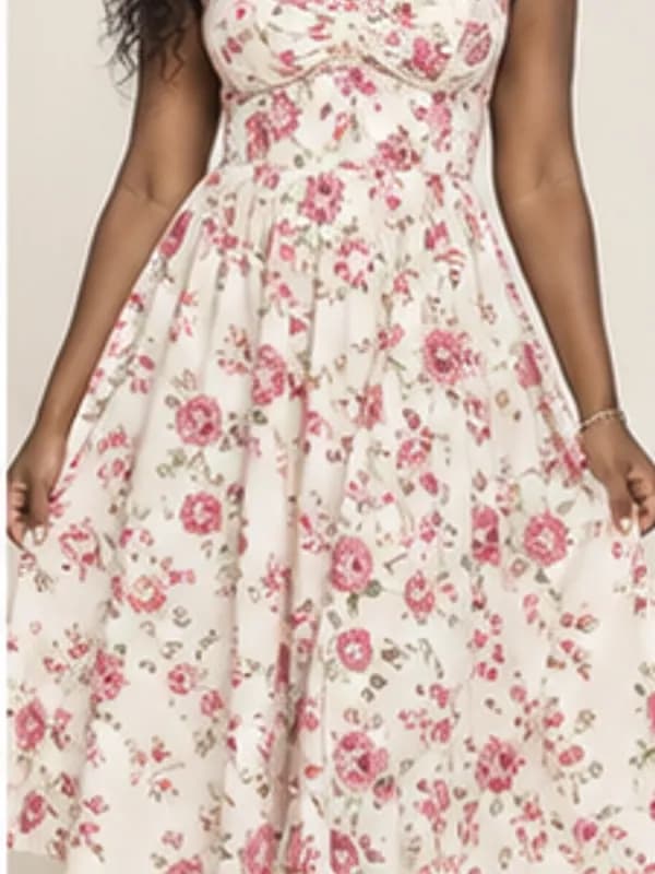 Mansa floral sundress, Blush floral, garment detail