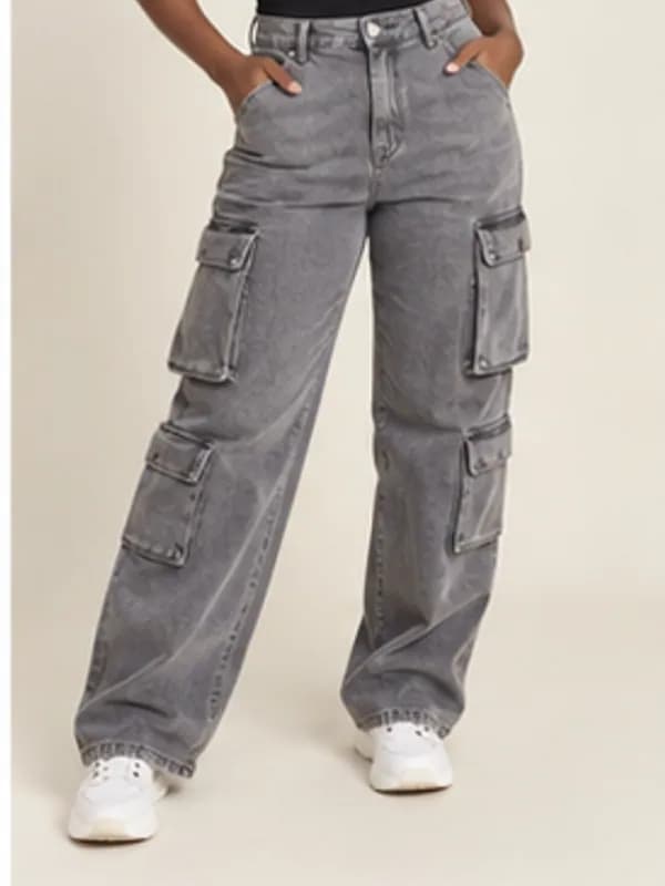 Dzorwulu grey cargo jeans, Slate, silhouette detail