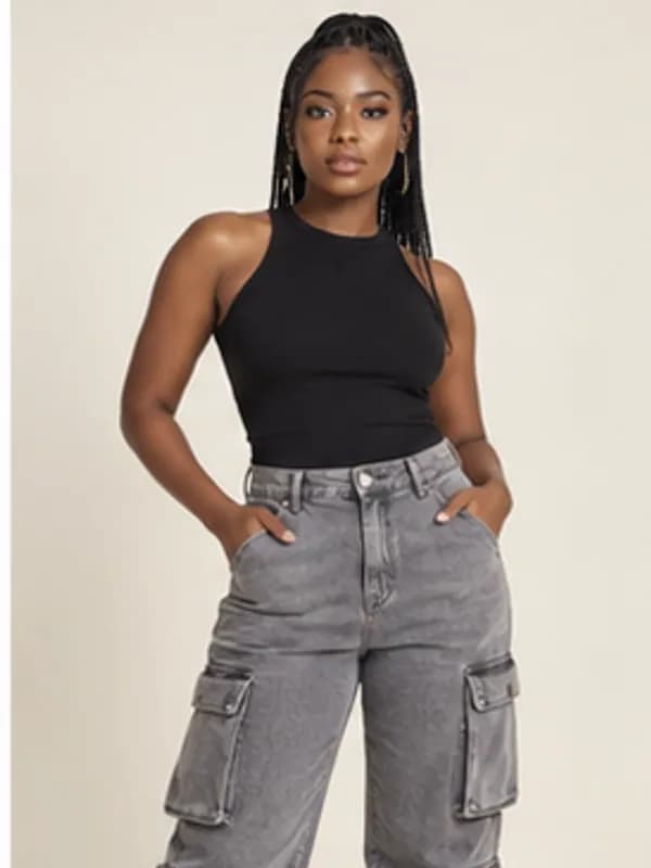 Dzorwulu grey cargo jeans, Slate, upper detail
