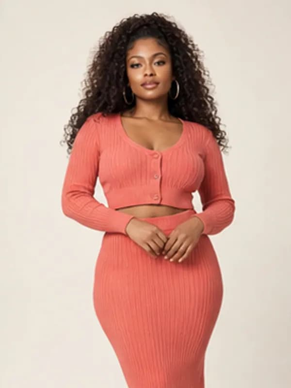 Sika coral knit skirt set, Coral, upper detail