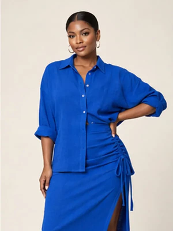 Araba cobalt shirt skirt set, Cobalt, upper detail