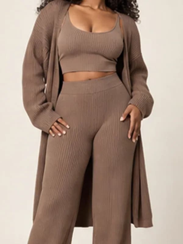 Afia mocha ribbed set, Mocha, garment detail