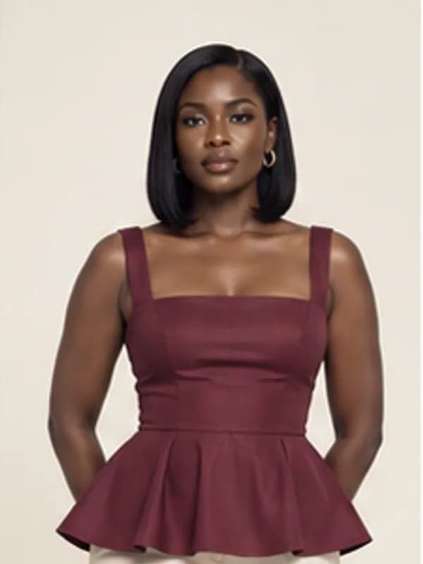 Airport peplum top, Burgundy, upper detail