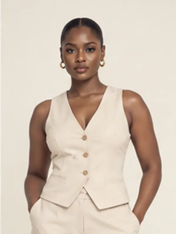 East Legon tailored vest, Cream, upper detail