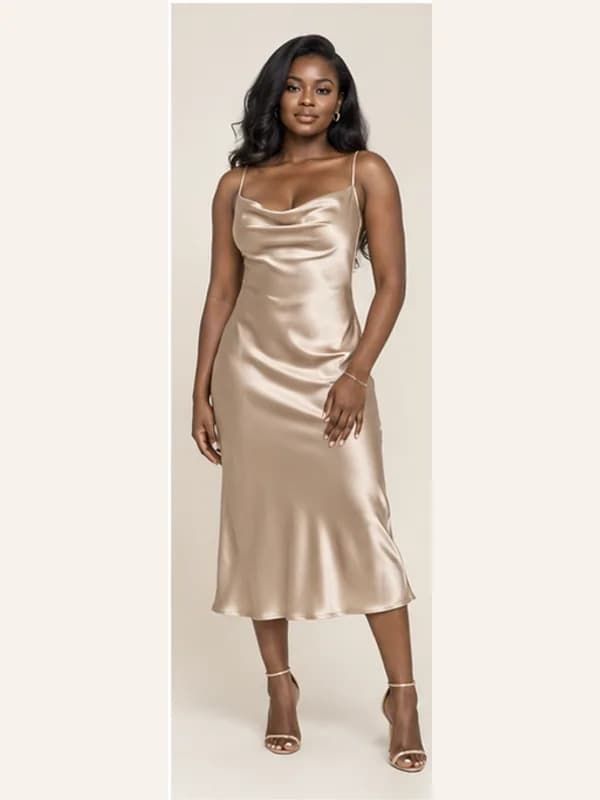 Adwoa satin midi dress, Champagne, full view