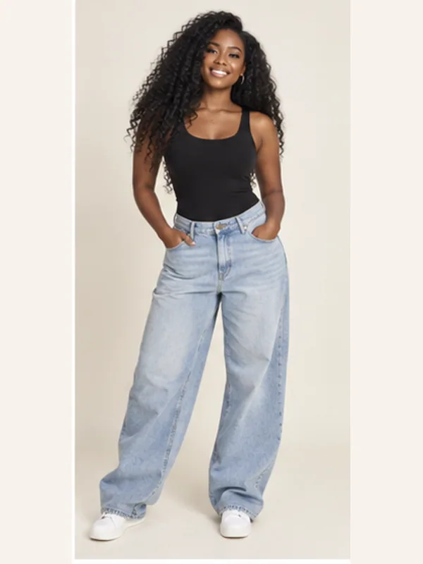 Madina light baggy jeans, Light wash, full view